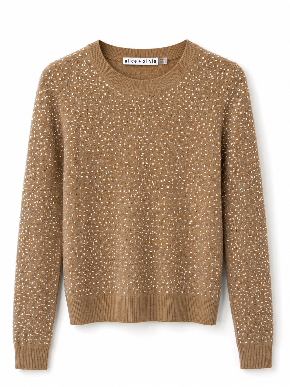Alice + Olivia Camel Jeweled Crewneck Sweater